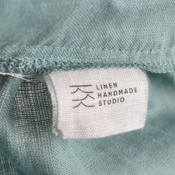 Linen Handmade Studio Open Back Madeleine Midi Dress Teal - 6 - Picture 10 of 11